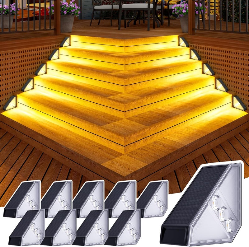 JSOT Solar Step Stair Lights Outdoor Yard Decor 10 Pack, IP65 Waterproof Deck Lighting for Outside Solar Powered, Solar Garden Light Decor for Fence, Backyard, Front Porch Step, Balcony, Wall, Patio - Image 1